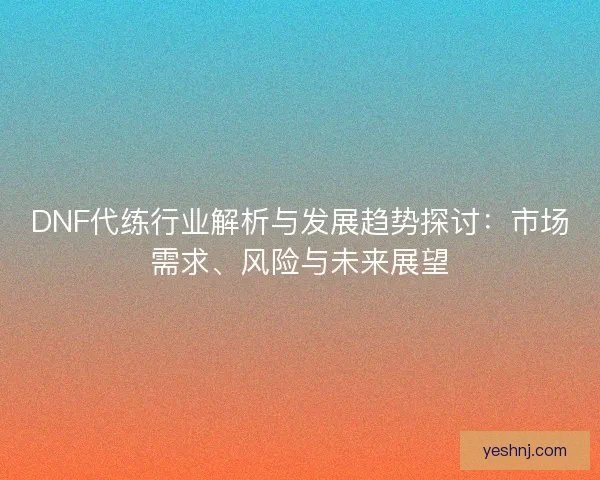 DNF代练行业解析与发展趋势探讨：市场需求、风险与未来展望